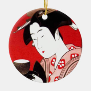 Ornement En Céramique Impression d'art de cérémonie de thé de dame japon