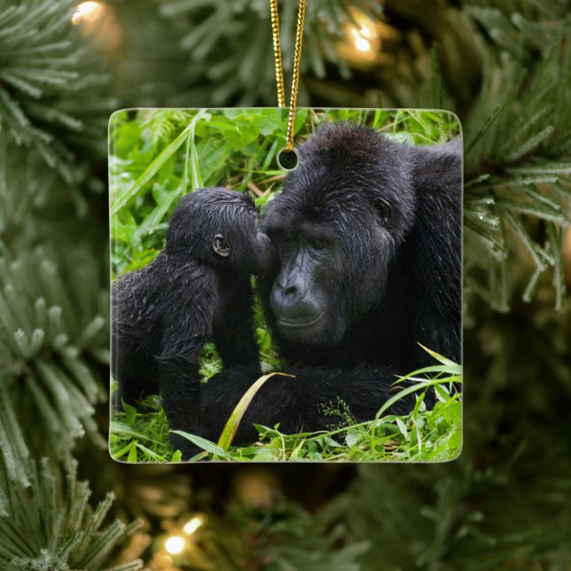 Ornement En Céramique Infant Mountain Gorilla Kisses Silverback (Arbre)