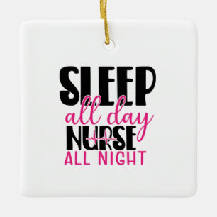 Ornement En Céramique Infirmière Cadeau Dormir Toute La Journée Infirmiè