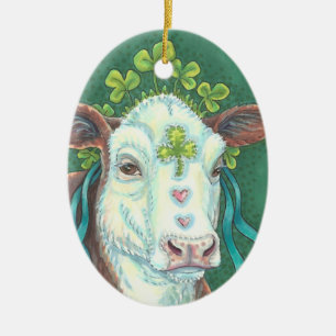 Ornement En Céramique Irish Cow ST. PATRICK'S DAY HEIFER ORNAMENT Oval