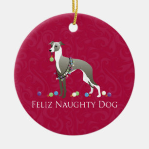 Ornement En Céramique Italian Greyhound Christmas Design