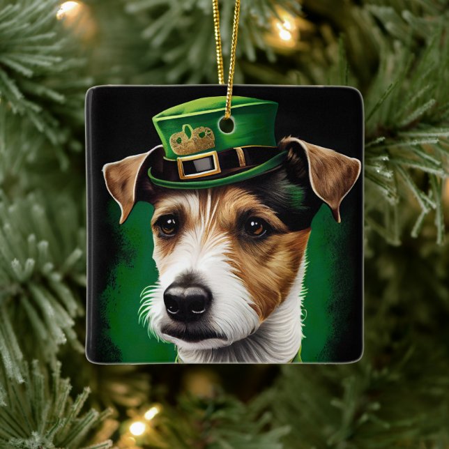 Ornement En Céramique Jack Russell Chien en robe de fête St. Patrick (Arbre)