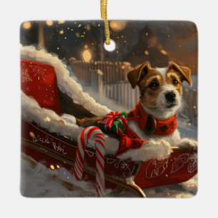 Ornement En Céramique Jack Russell Chien Festive de Noël