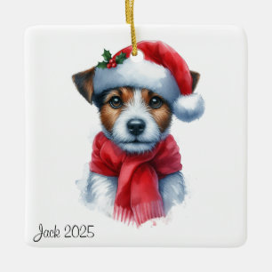 Ornement En Céramique Jack Russell Chien personnalisé portant un chapeau