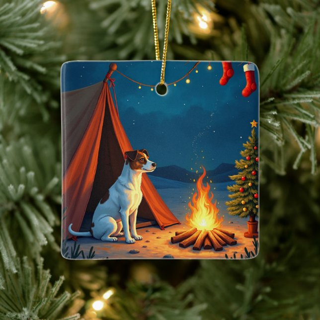 Ornement En Céramique Jack Russell Christmas Camping Night Painting (Arbre)
