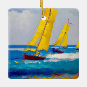 Ornement En Céramique "J'ai vu trois bateaux"