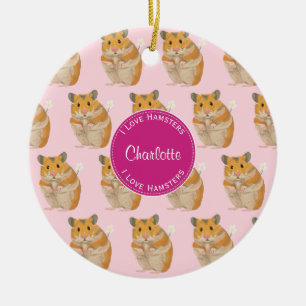 Ornement En Céramique J'aime le motif rose de hamster de hamsters