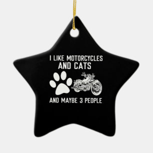 Ornement En Céramique J'Aime Les Motos Et Les Chats Drôle Don D'Art