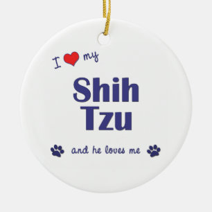 Ornement En Céramique J'aime mon Shih Tzu (le chien masculin)