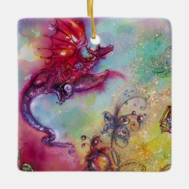 ORNEMENT EN CÉRAMIQUE JARDIN DES OMBRES PERDUES - DRAGON ROUGE VOL (Devant)