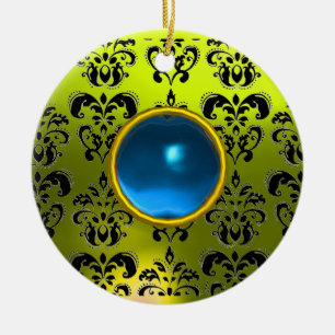 ORNEMENT EN CÉRAMIQUE JAUNE NOIR CLASSIQUE DOMMASQUE PIERRE DE GEM