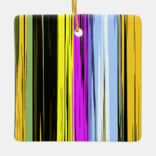 Ornement En Céramique Jaune Vert Bleu Violet Noir Rayures Verticales