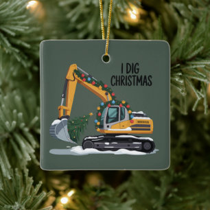 Ornement En Céramique Je creuse Noël Excavatrice Santa Boy Drôle Enfants
