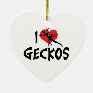 Ornement En Céramique Je suis amoureux des geckos à cœur