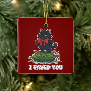 Ornement En Céramique "Je t'ai sauvé" Arbre de Noël drôle de chat noir