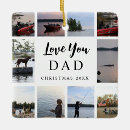 Ornement En Céramique Je t'aime Papa | 10 Photos personnalisables Noël
