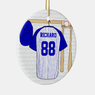 Ornement En Céramique Jersey de baseball bleu et blanc personnalisé