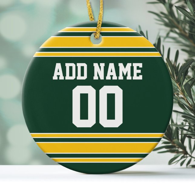 Ornement En Céramique Jersey de football avec un nom personnalisé (Personalized Christmas Ornament - Football Sorts Jersey Stripes)