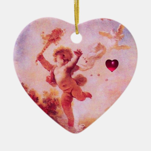 Ornement En Céramique JESTER LOVE, MONOGRAMME DE VALENTINE CUPID Rubis r (Devant)