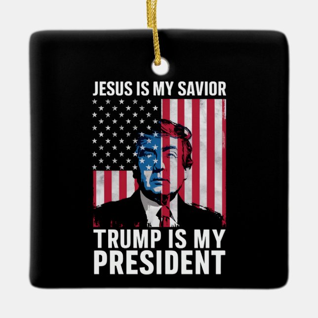 Ornement En Céramique Jésus Est Mon Sauveur Trump Est Mon Président 2024 (Devant)