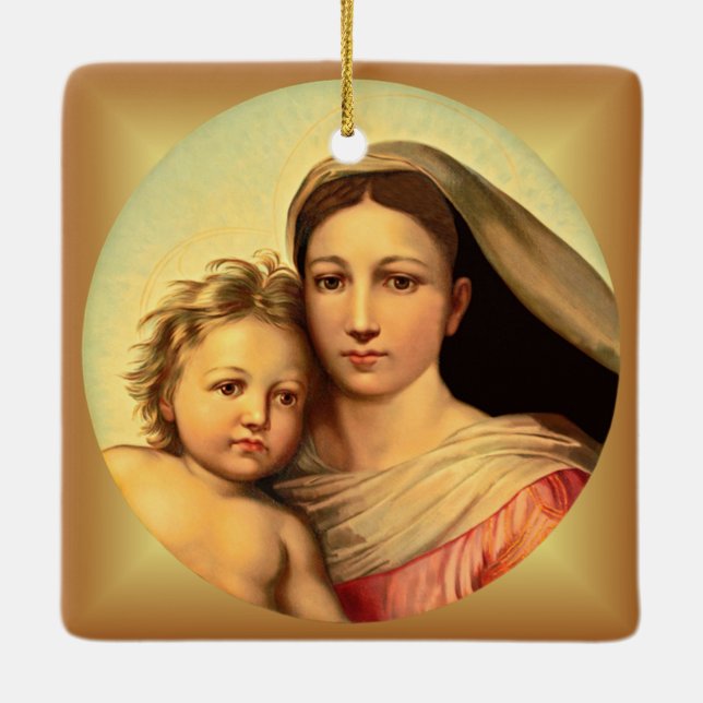 Ornement En Céramique Jésus Et Vierge Marie, Sistine Madonna ~ (Dos)
