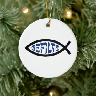 Ornement En Céramique Jésus Gefilte Fish - Humour juif de Pâque