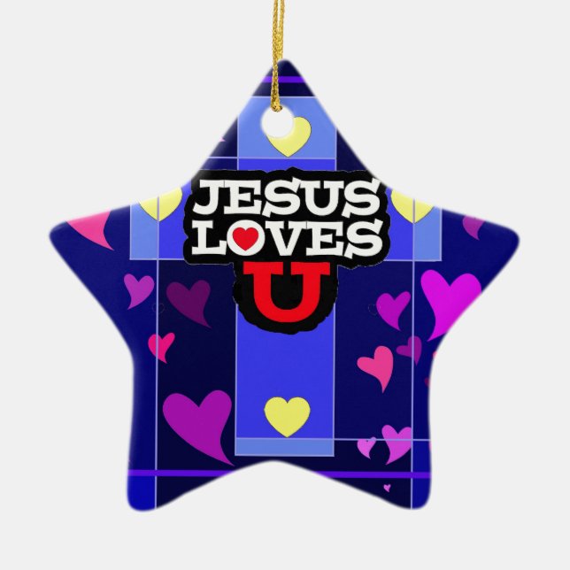 ORNEMENT EN CÉRAMIQUE JÉSUS VOUS AIME (Devant)