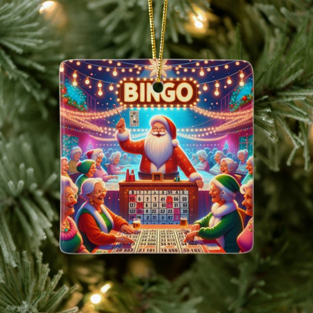 Ornement En Céramique Jeu De Bingo Avec Père Noël Christmas (Arbre)