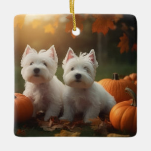 Ornement En Céramique Jeune Terrier West Highland White Automne Citrouil