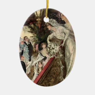 Ornement En Céramique Jeunes mariés vintage, mariée victorienne lançant 