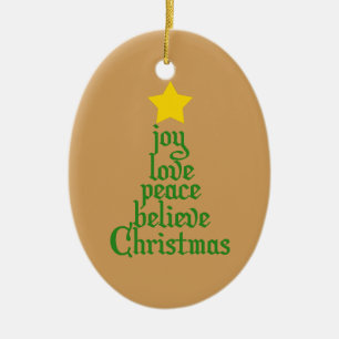 Ornement En Céramique Joie, Amour, Paix, Croire, Noël