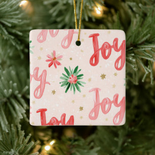 Ornement En Céramique Joie de Noël Rose Rouge