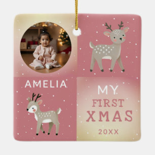 Ornement En Céramique Joli bébé personnalisé photo renne Noël