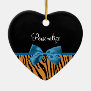 Ornement En Céramique Joli Blue Bow Stylisme Tiger Stripes and Name