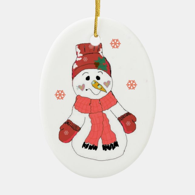 Ornement En Céramique Joli Bonhomme de Neige (Devant)