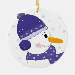 Ornement En Céramique Joli bonhomme de neige avec un chapeau et une écha