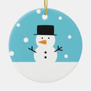 Ornement En Céramique Joli bonhomme de neige sur fond de neige pour Noël