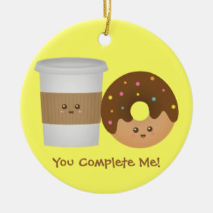 Ornement En Céramique Joli café et beignet amoureux, un duo parfait