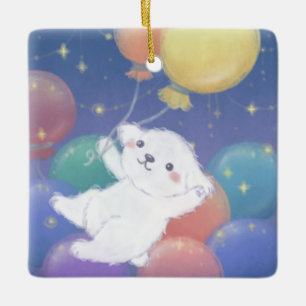 Ornement En Céramique Joli chiot avec ballons et étoiles
