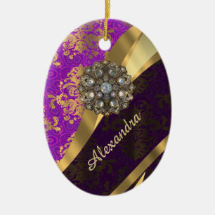 Ornement En Céramique Joli corps personnalisé violet poupée damassé