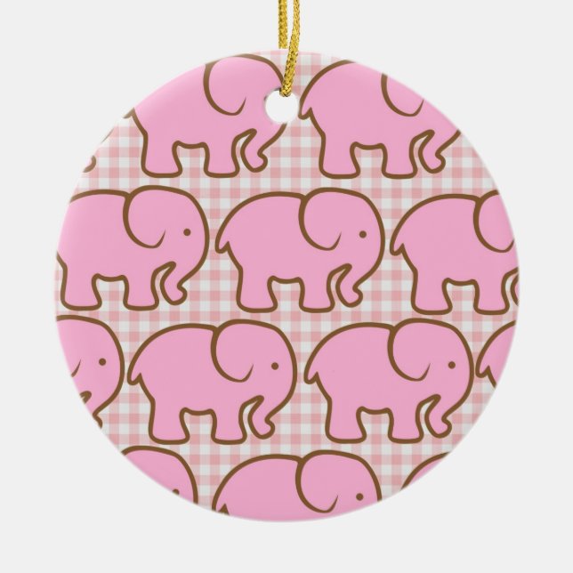 Ornement En Céramique Joli éléphants roses sur Motif rose (Devant)