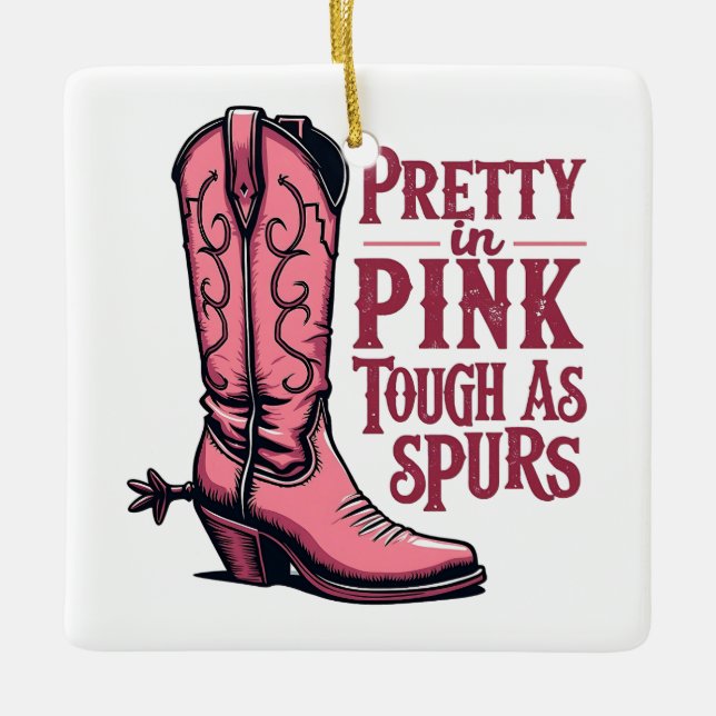 Ornement En Céramique Joli en rose dur comme Spurs Cowgirl Boot Western (Devant)