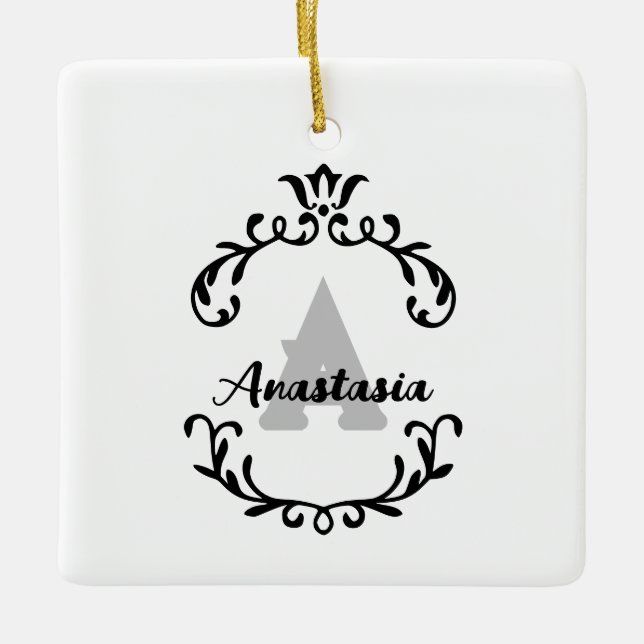 Ornement En Céramique Joli monogramme floral et nom (Devant)