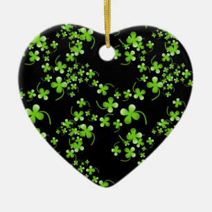 Ornement En Céramique Joli motif Shamrock, vert sur accessoire noir
