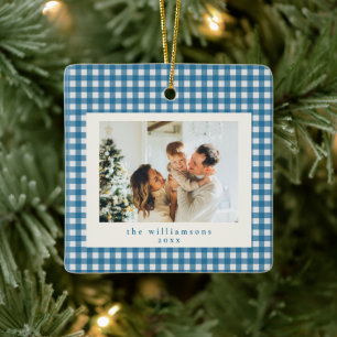 Ornement En Céramique Joli Noël avec photo personnalisée à carreaux ging