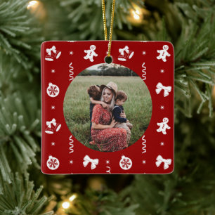 Ornement En Céramique Joli Noël Classique Rouge et Blanc