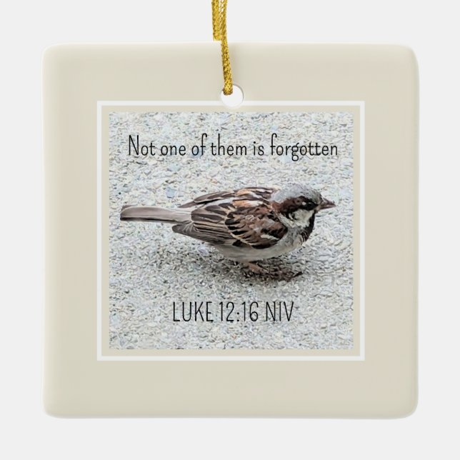 Ornement En Céramique Joli Oiseau Bruant Photo Bible Verse Simple Tan (Devant)