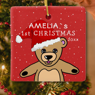 Ornement En Céramique Joli ours en peluche avec chapeau de Père Noël pou