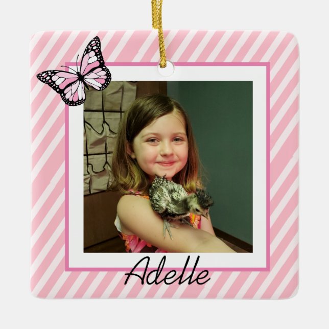 Ornement En Céramique Joli papillon rose fille de Noël (Devant)