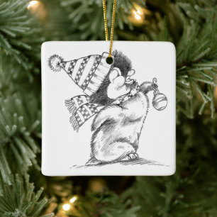 Ornement En Céramique Joli pingouin de Noël rétro avec chapeau et écharp